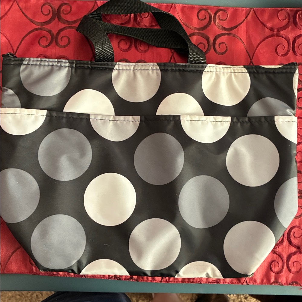 Thirty-One Black and White Polka Dot Tote